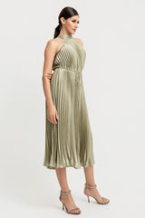 MILA - SATIN PLEAT MOCK NECK DRESS