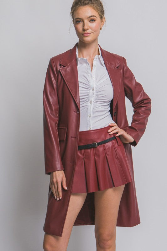 FAUX LEATHER TRENCH COAT