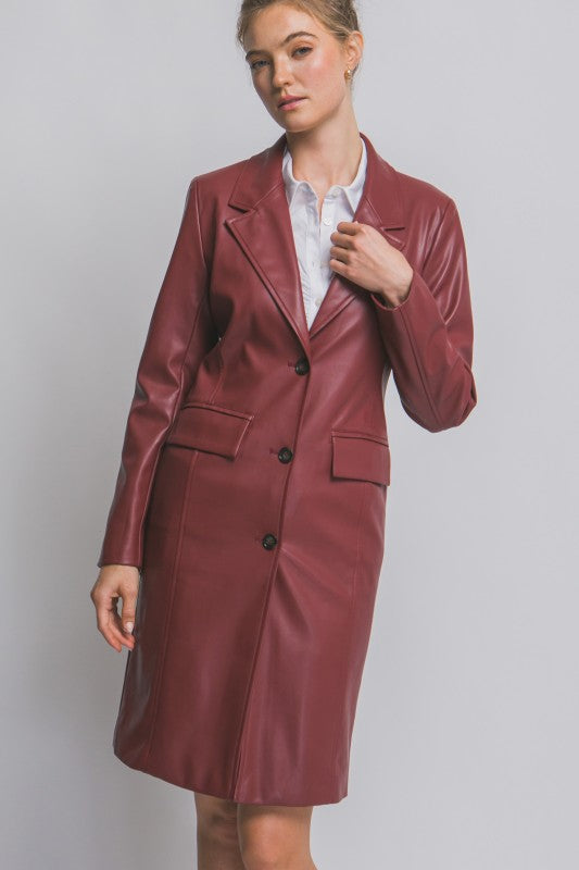 FAUX LEATHER TRENCH COAT