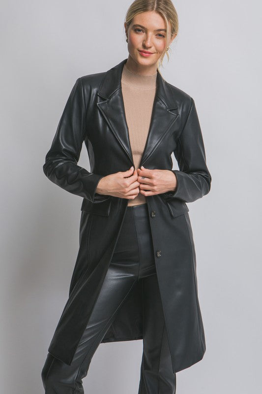 FAUX LEATHER TRENCH COAT