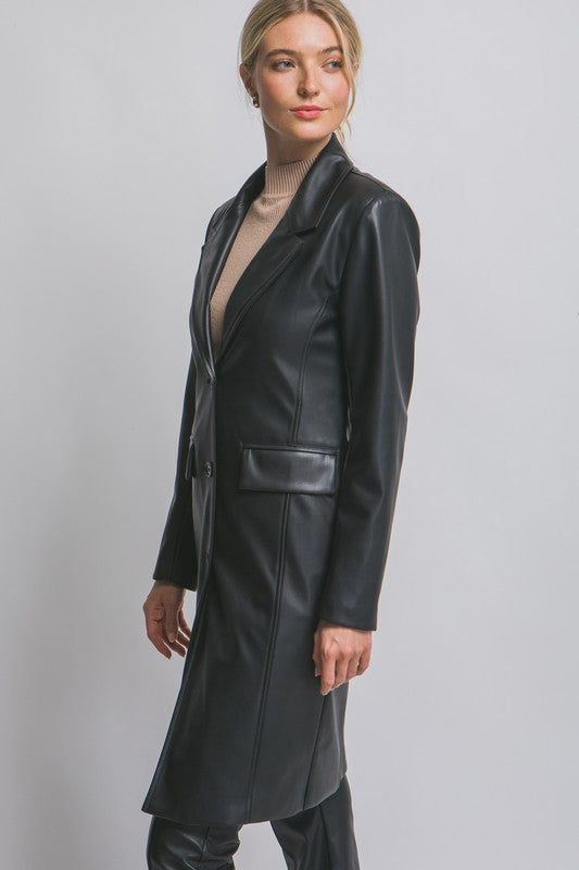 FAUX LEATHER TRENCH COAT