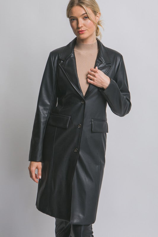 FAUX LEATHER TRENCH COAT