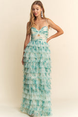 TOKYO - FLORAL MESH LAYERED MAXI DRESS
