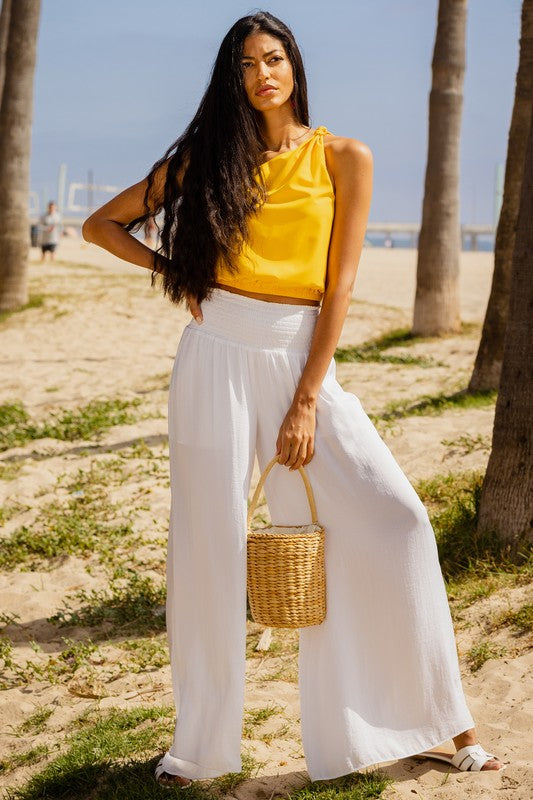 SMOCKED WIDE LEG PANT
