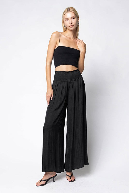 SMOCKED WIDE LEG PANT