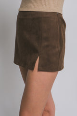 SLIT FAUX SUEDE SKORT