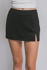 SLIT FAUX SUEDE SKORT