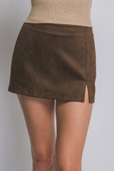 SLIT FAUX SUEDE SKORT