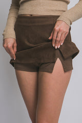 SLIT FAUX SUEDE SKORT