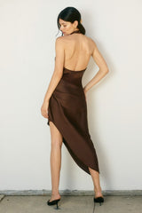 SOFIE - HI NECK SATIN HALTER DRESS