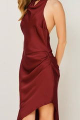 SOFIE - HI NECK SATIN HALTER DRESS