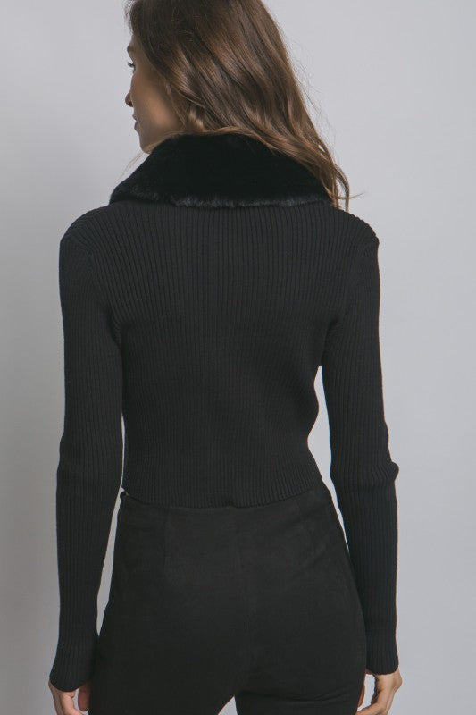FUR COLLAR CARDIGAN