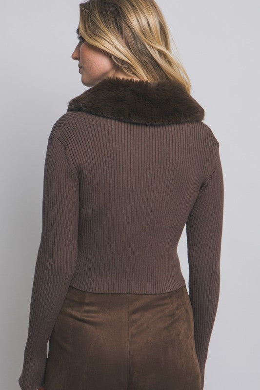 FUR COLLAR CARDIGAN