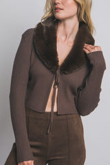 FUR COLLAR CARDIGAN