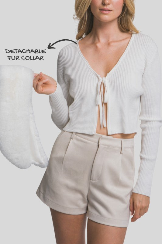 FUR COLLAR CARDIGAN