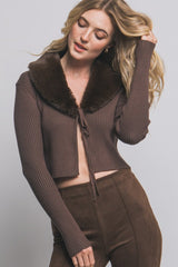 FUR COLLAR CARDIGAN