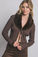 FUR COLLAR CARDIGAN