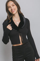 FUR COLLAR CARDIGAN