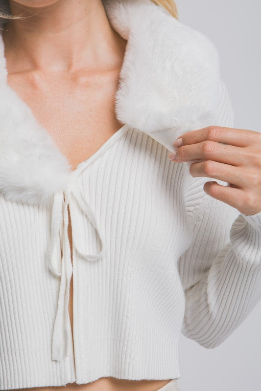 FUR COLLAR CARDIGAN