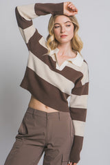 CROP RUGBY STRIPE SWEATER