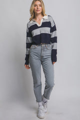 CROP RUGBY STRIPE SWEATER