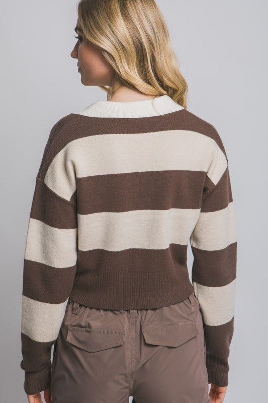 CROP RUGBY STRIPE SWEATER