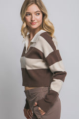 CROP RUGBY STRIPE SWEATER