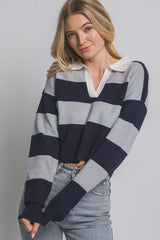 CROP RUGBY STRIPE SWEATER