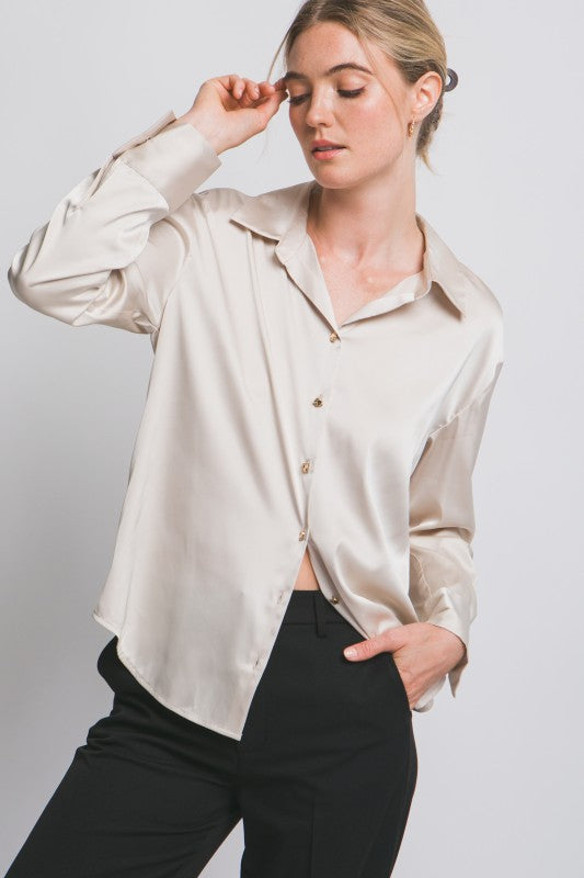 GOLD  BUTTON SATIN SHIRT
