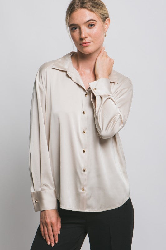 GOLD  BUTTON SATIN SHIRT