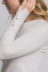 CREW NECK BUTTON SLEEVE SWEATER