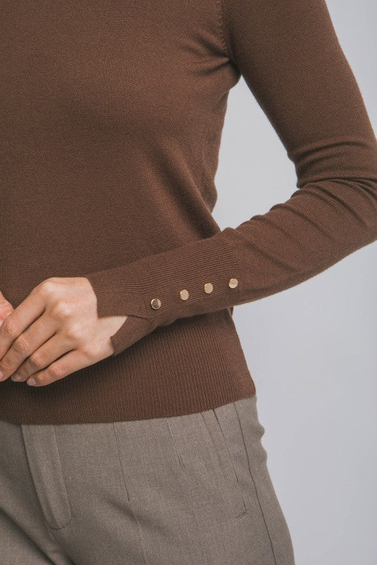 CREW NECK BUTTON SLEEVE SWEATER