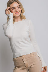 CREW NECK BUTTON SLEEVE SWEATER