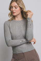 CREW NECK BUTTON SLEEVE SWEATER