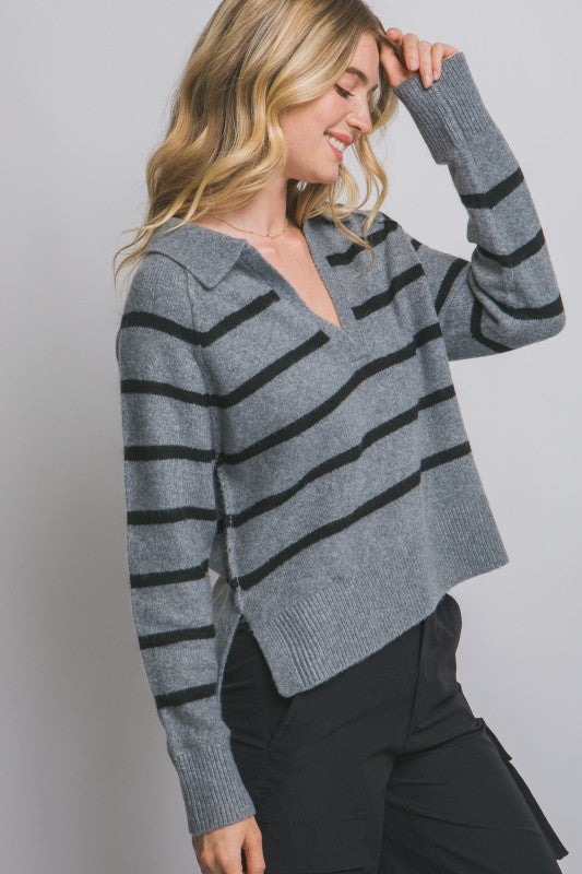 STRIPED POLO SWEATER