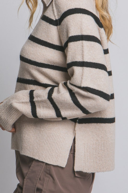 STRIPED POLO SWEATER