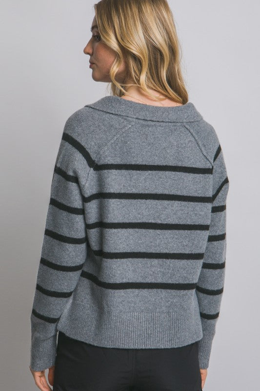 STRIPED POLO SWEATER