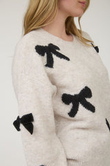 BOW PATTERNED CREW SWEATER