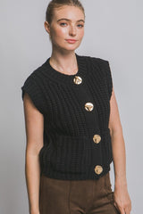 CHUNKY GOLD BUTTON POCKET VEST
