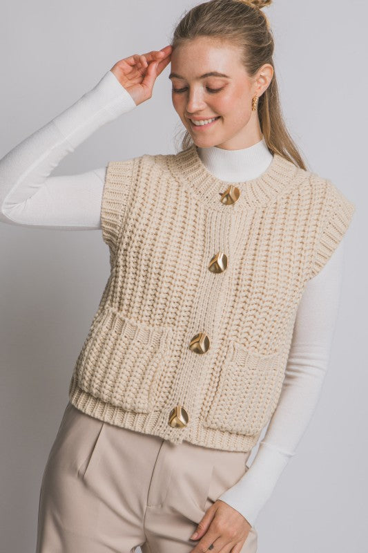 CHUNKY GOLD BUTTON POCKET VEST
