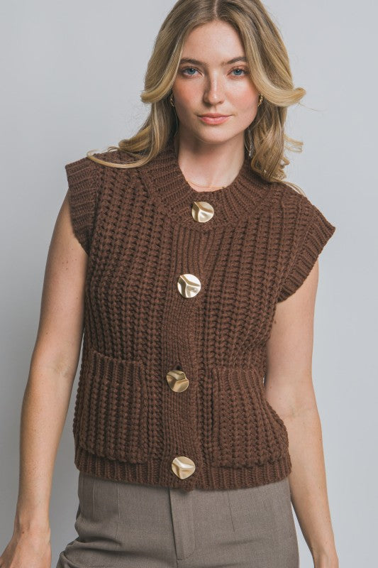 CHUNKY GOLD BUTTON POCKET VEST