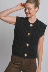 CHUNKY GOLD BUTTON POCKET VEST