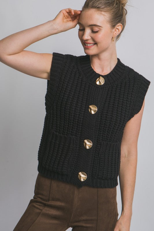 CHUNKY GOLD BUTTON POCKET VEST