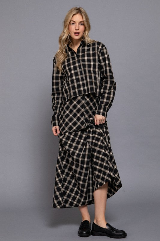 PLAID MIDI FLARE SKIRT