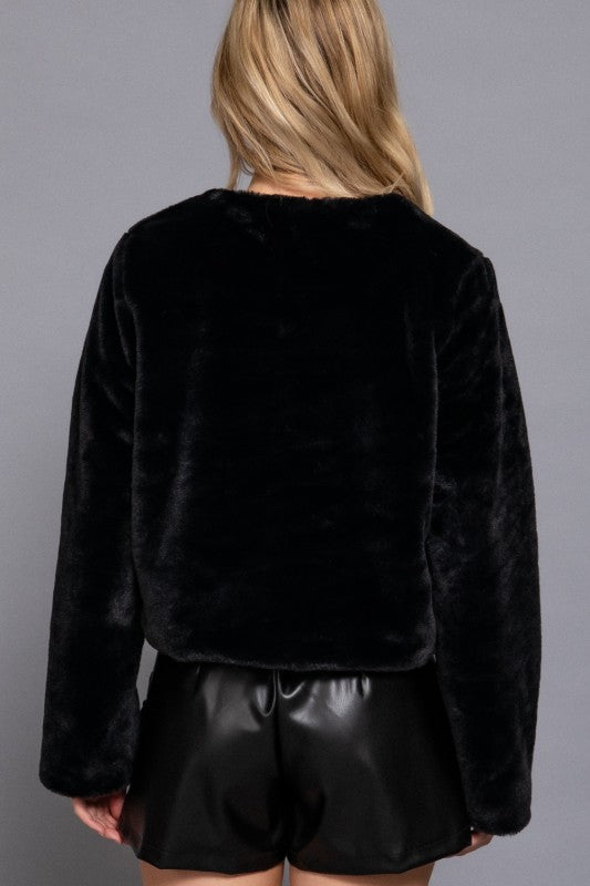 FAUX CROP ROUND NECK JACKET