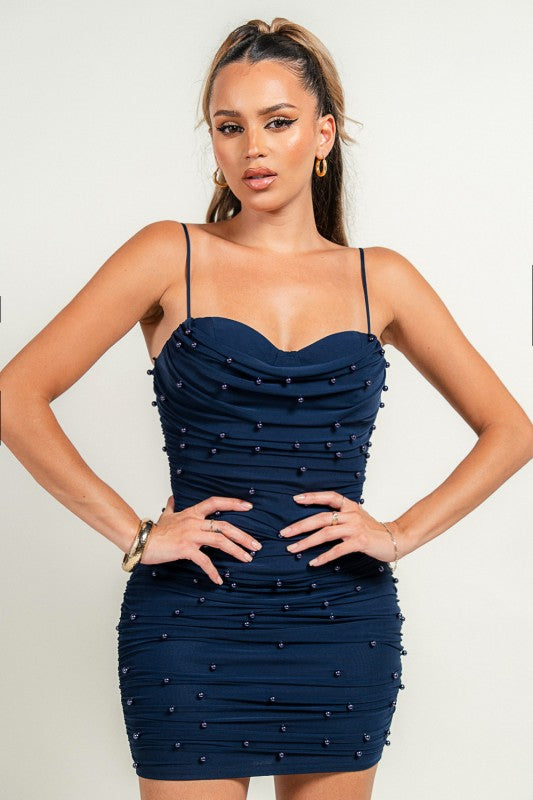 JEMMA - MESH PEARL MINI DRESS