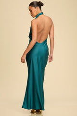 SIERRA - MOCK SATIN HALTER DRESS