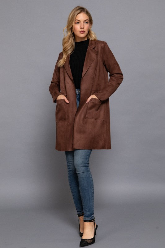 FAUX SUEDE OPEN COAT