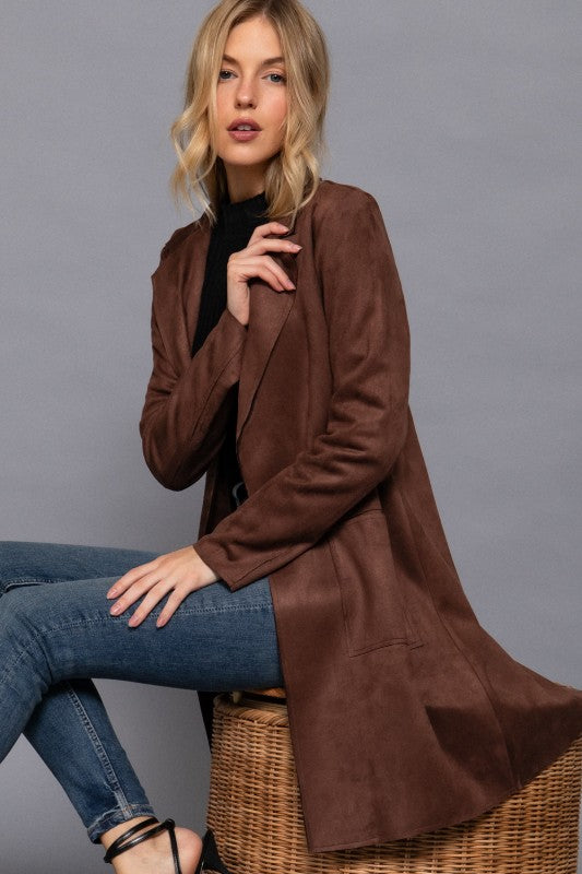 FAUX SUEDE OPEN COAT