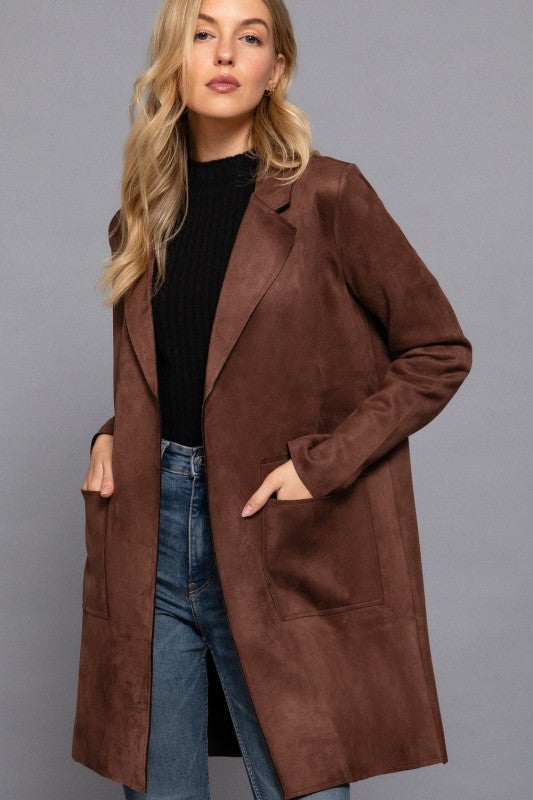 FAUX SUEDE OPEN COAT